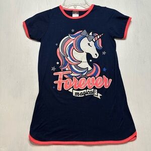 Angel Face Girls Unicorn Nightgown Pajama Dress Size 8 Blue Flame Resistant